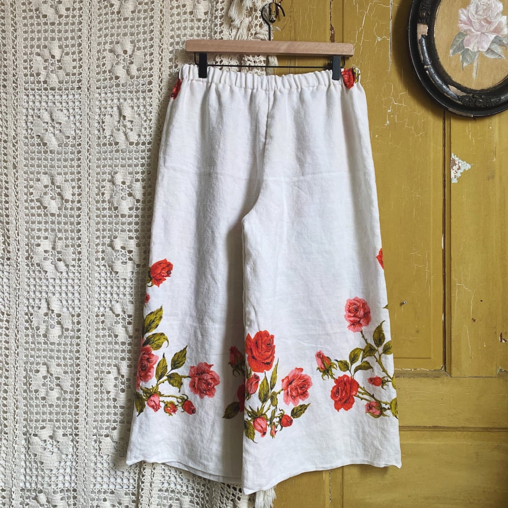Image of Red Rose Garden Tablecloth Granny Pants
