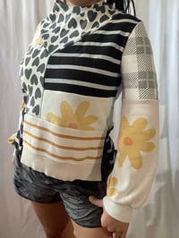Image 2 of yellow flower hearts  courtneycourtney adult L large longsleeve patchwork funnel neck sweatshirt 
