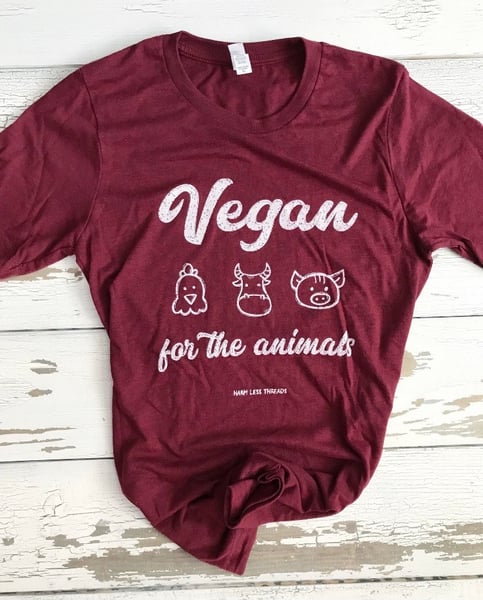 Image of SALE -Vegan for the animals unisex tee (maroon)