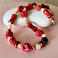 Image 1 of Burnt Red Skulls and Bones One of a Kind Necklace