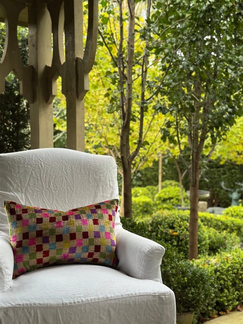 Image of Neon Checker Ikat Cushion