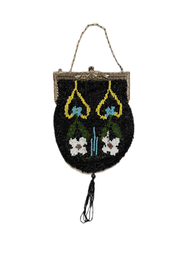 1920s hand beaded art deco bohemian purse bag glass