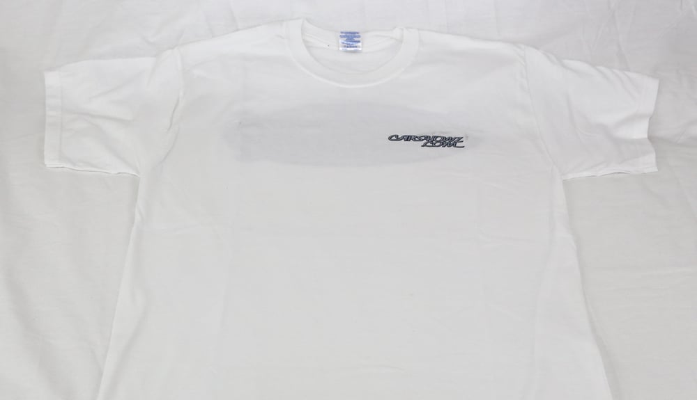 CarShowz.com White Logo Tee (Large oval logo back, text logo front left breast)