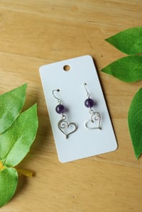 Image 3 of Sterling Silver Heart Earrings with Crystal