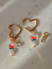 Image 1 of BUILDABLE FLOWER PEARL HEART EARRINGS 