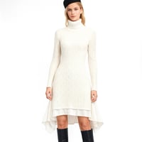 Image 1 of Chic High-Low A-Symmetric Flare Sides Winter White Knit Turtleneck Dress