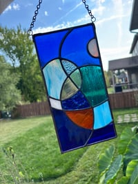 Image 2 of Abstract Stained-Glass Panel - Modern Coastal Window Hanging Art Decor