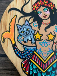 Image 3 of Mermaid and Mercat Tattoo Art Wood Hand Mirror