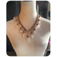 Image 1 of The Oakley Necklace - Clear Quartz Crystals and Tan Leather  