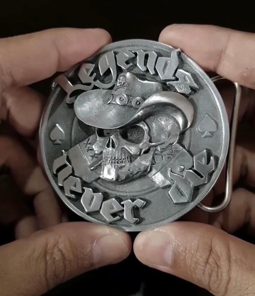 Image of LEGENDS NEVER DIE PEWTER BELT BUCKLE