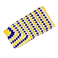 Image 4 of Handmade Square Pattern Yellow Purple and White Crochet Baby Blanket Throw 
