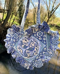 Image 1 of Vintage Blue Tapestry Heart Bag 💙🤍