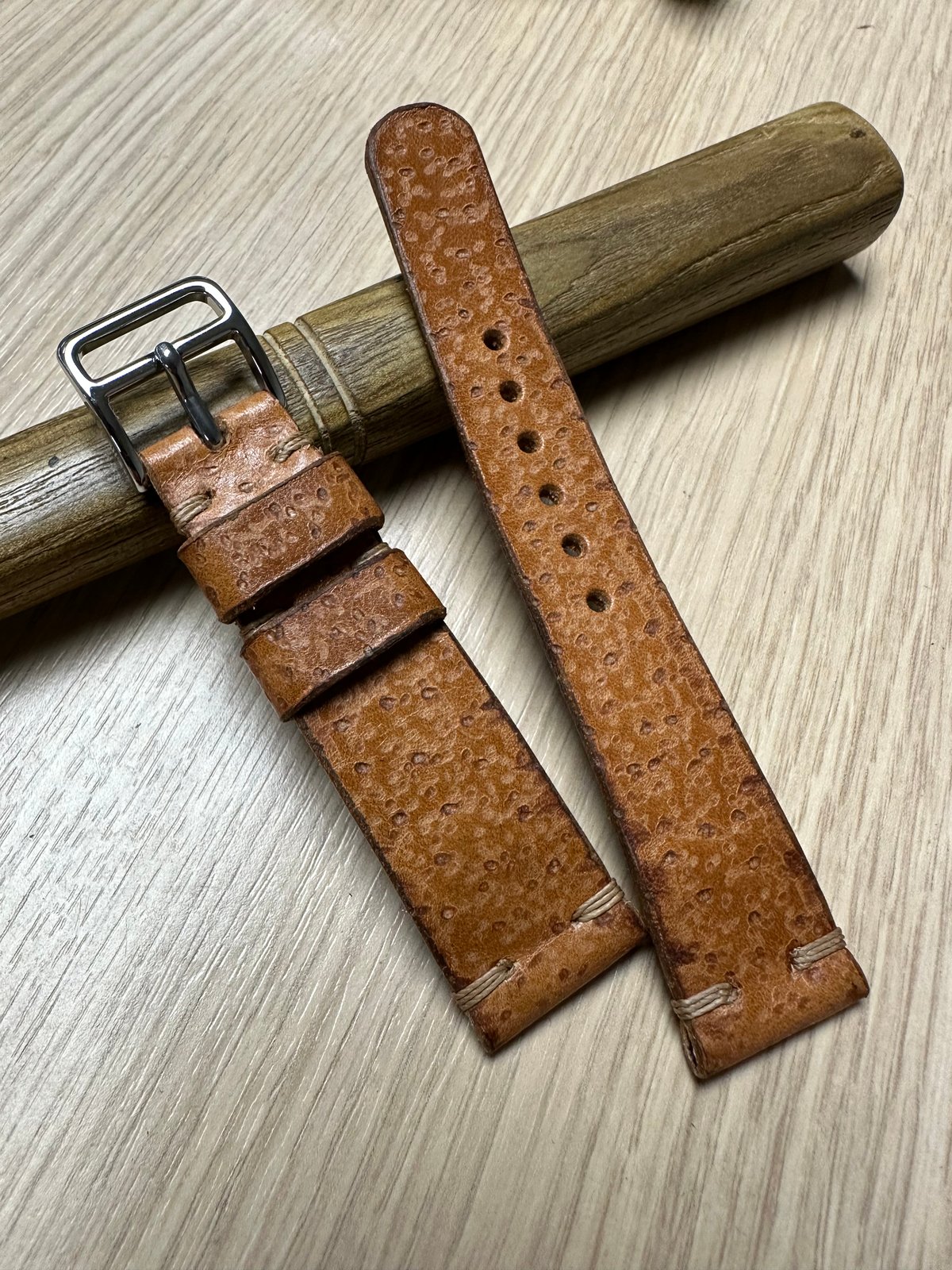 Image of Limited Edition "Hailstone" Tan Calfskin - Hand Distressed Watch Strap
