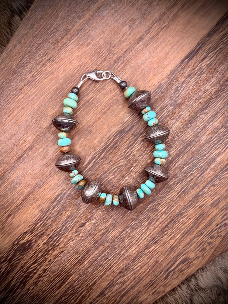 Image of Mercury Dime Bracelet with Kingman Turquoise beads