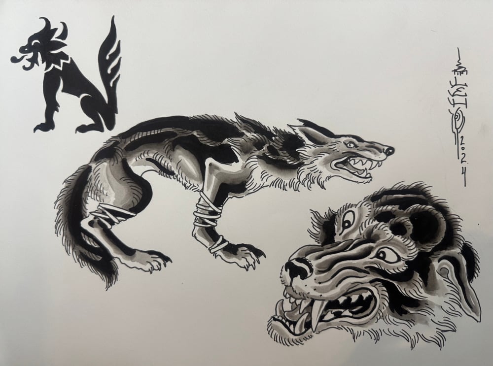 Image of Tim Lehi “Reaper Wolf Book Page #89” Painting