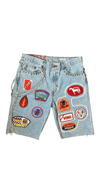 Image 1 of V.V.S. Patchwork Shorts (WHOLE LOTTA RED)