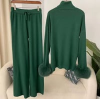 lux fox fur suit emerald green