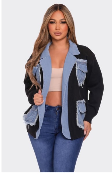 Image of Yolonda love Denim Sweater Mix Jacket