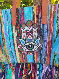 Image 3 of Frill Sari shoulder Bag / tote with leather straps