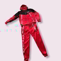 Image 1 of Two-Tone Fleece Sweat-Suit  (Red/Black)
