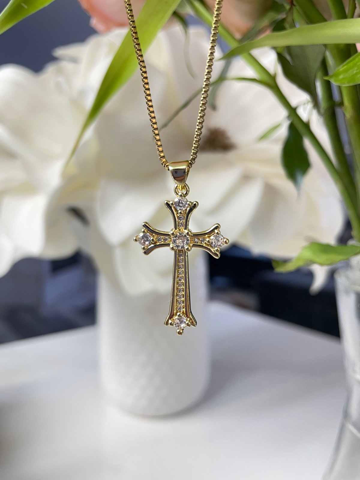Buy Estele Gold Plated Cross Designer Pendant Necklace with Crystals for  Women (Set of 2) Online