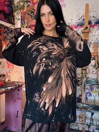 Image 3 of “TWO HEADED CROW” BLEACH PAINTED LONG SLEEVE T-SHIRT LARGE