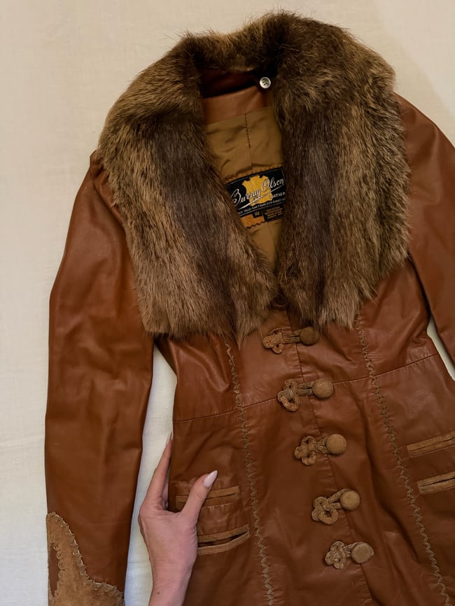 late 1960s Burray Olson handcrafted leather suede and fur whipstitched jacket