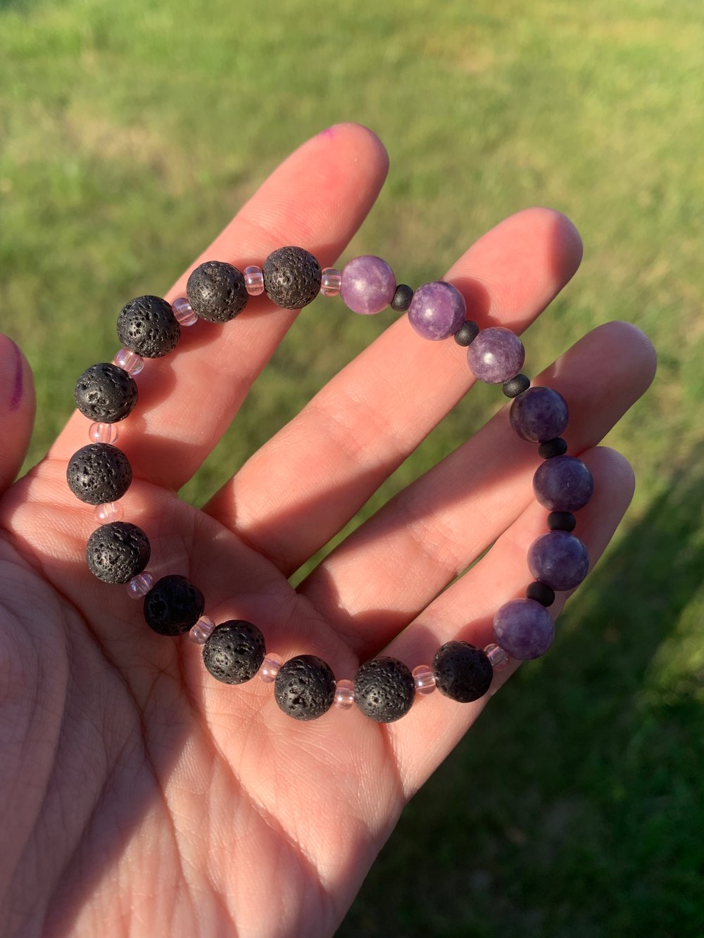 lepidolite & lava stone essential oil diffuser bracelet