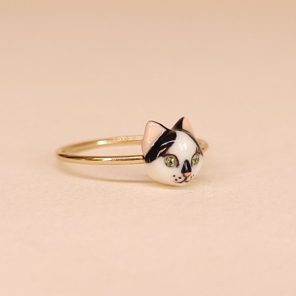 Image of Cow Cat Porcelain & Gold Filled Cat Ring