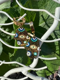 Image 4 of Hamsa Hand with Evil Eye Non-Fading Vintage Painted Necklace Earrings Set