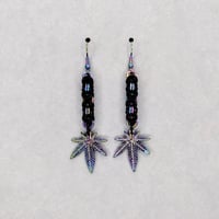 Rainbow Niobium Byzantine + Pot Leaf Earrings