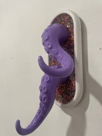 Image 3 of Double purple tentacle jewelry holder on white oval sprinkle base
