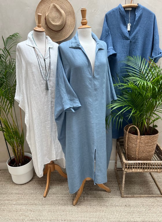Image of Robe de Plage en voile de lin Bleu Jeans