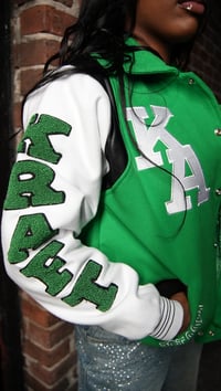Image 2 of Green “Worldwide” Varsity Jacket