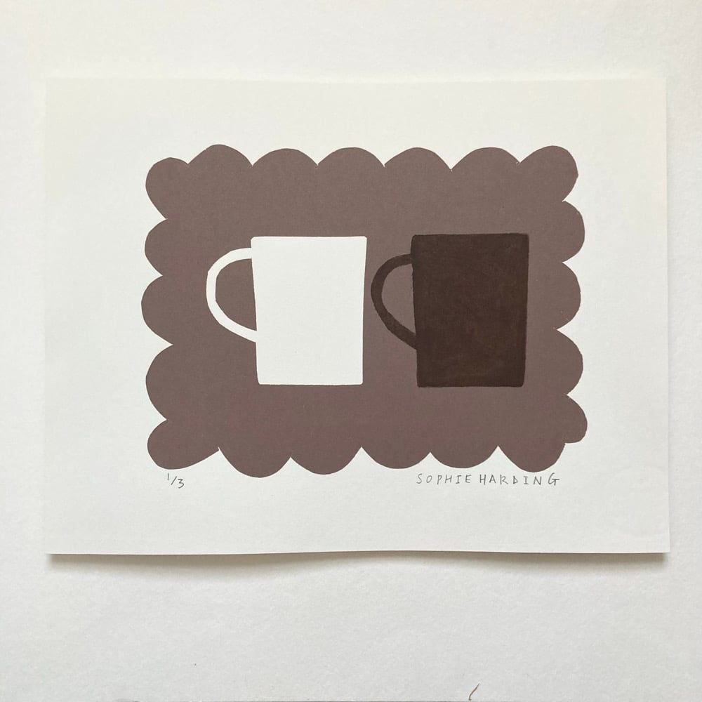 Image of White and Brown Cups handmade print 