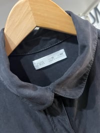 Image 2 of Zara brush cotton black snap button shirt