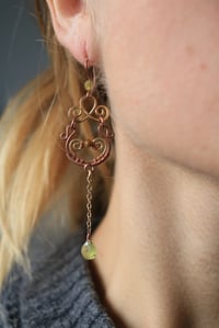 Image 3 of Mixed Metal Green Garnet Woven Earrings