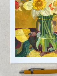 Image 2 of Daffodils and Merian’s Banana and Blue Lizard- archival print