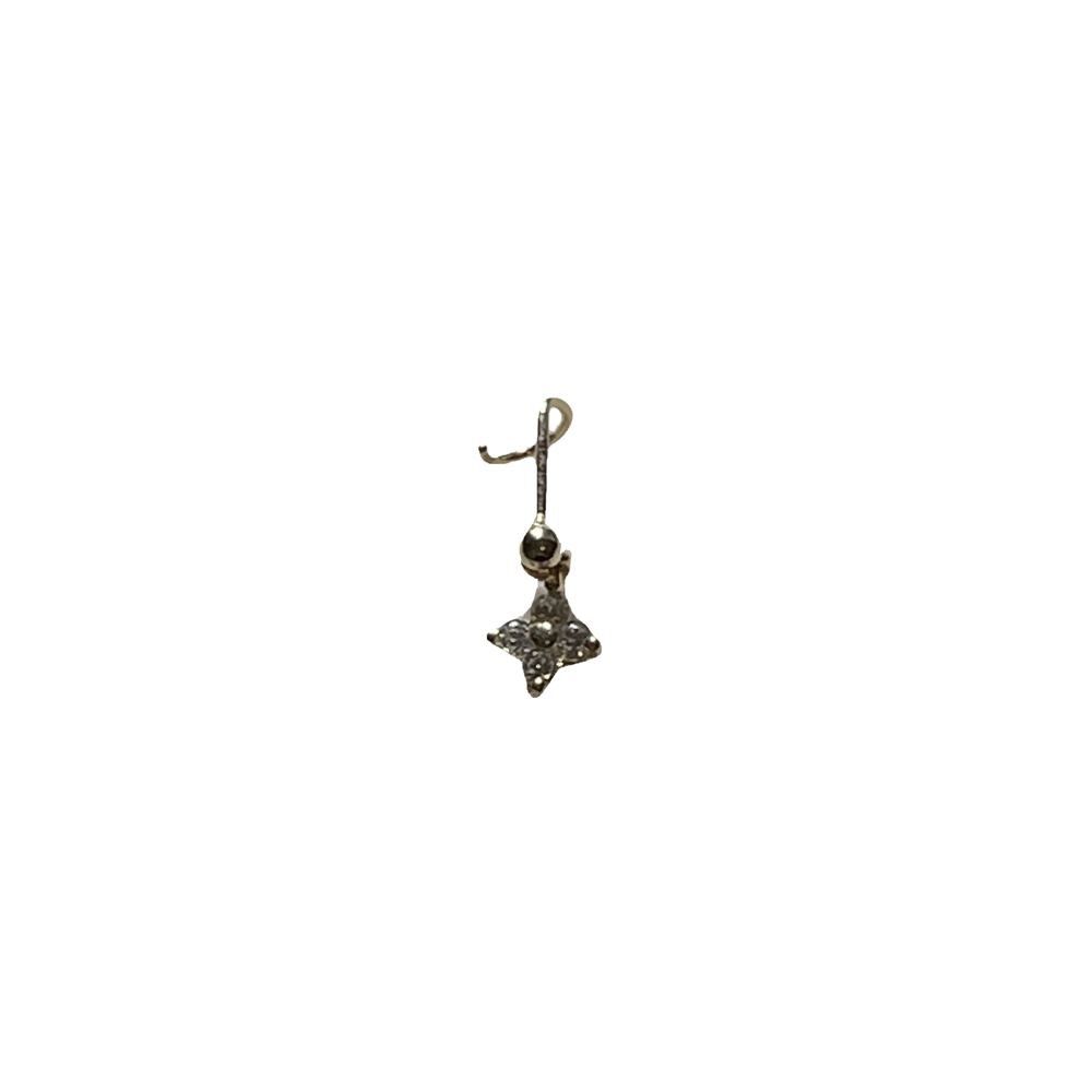 Image of 14k gold dangle nose screw in piercing 