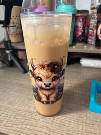 Image 1 of Coffee effect highland cow tumbler 
