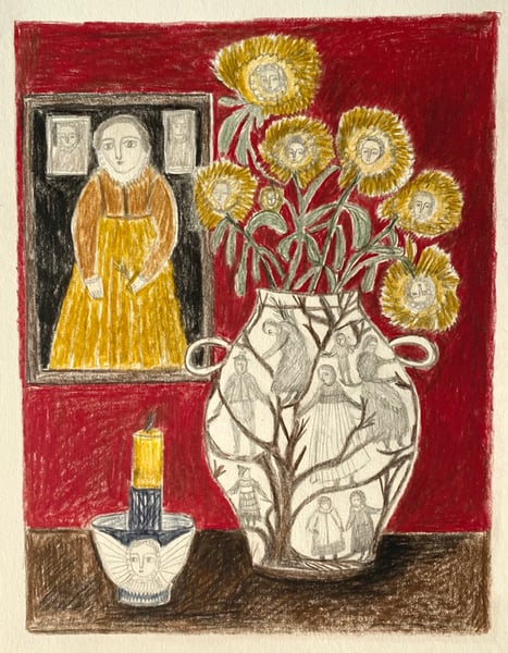 Image of Still life with tree climber jar - original drawing 