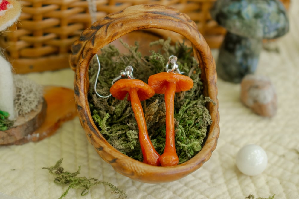 Image of Orange Mycena Mushroom Earrings