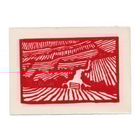 Image 1 of a view from glastonbury tor linocut