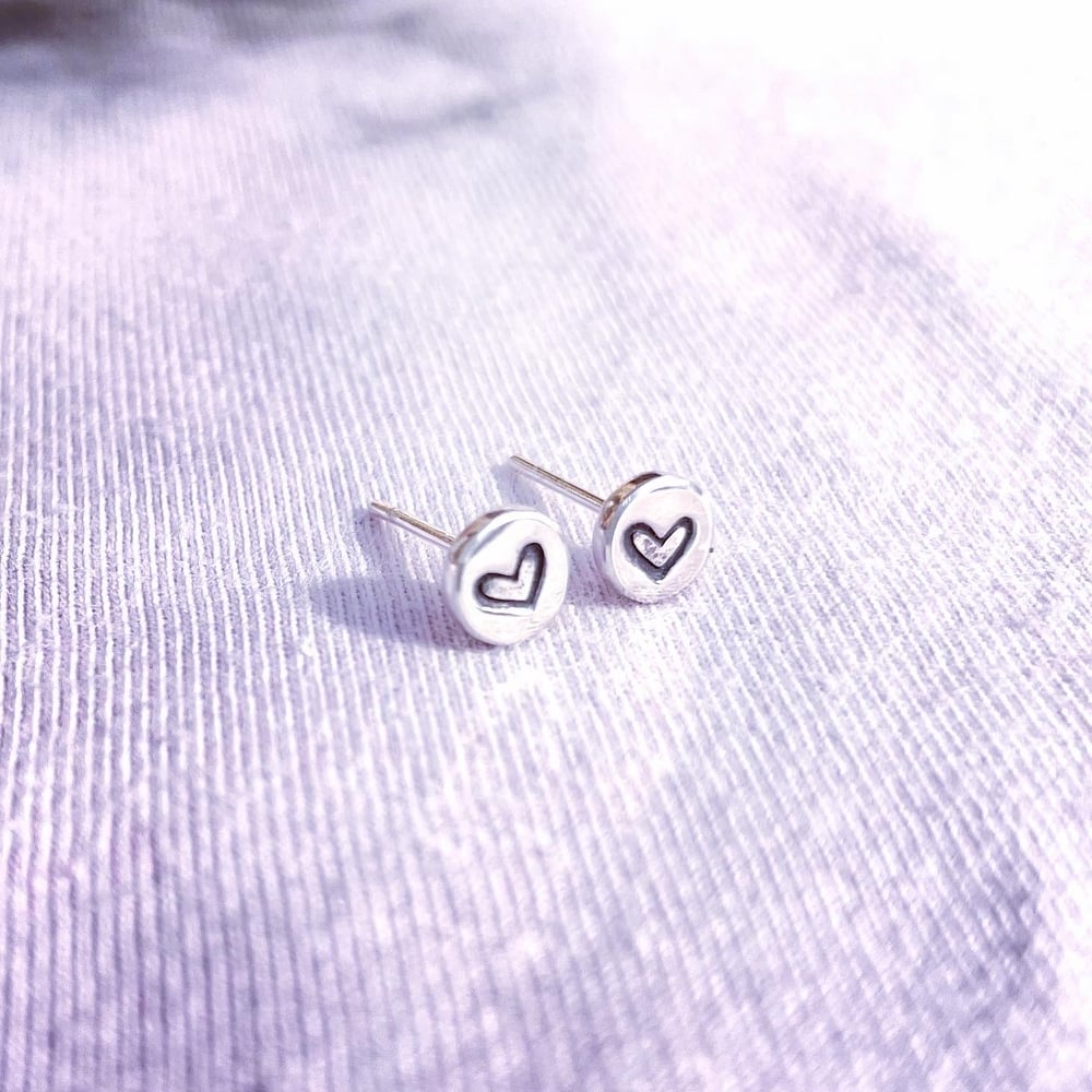 Image of Handmade Sterling Silver Love Heart Stud Earrings 