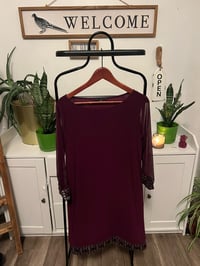 Image 1 of Cranberry sheer sleeve with rhinestone embellishment