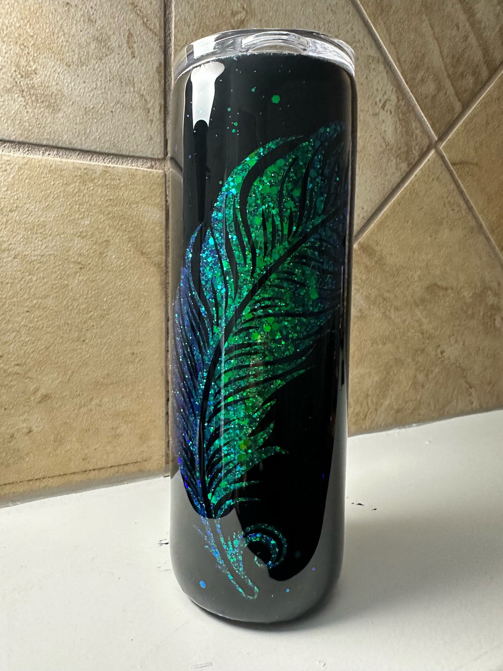 Image of Peek A Boo Glitter Feather Tumbler