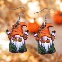 Image 2 of Vintage Harvest Pumpkin & Cute Dwarf Wooden Earrings
