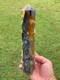 Image 21 of Yellow Fluorite And Moss Agate Obelisk #1169