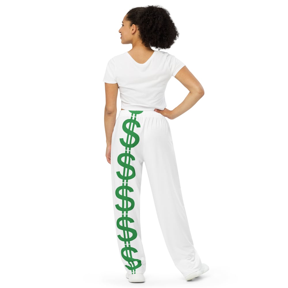 Image of All-over print unisex Dollar Sign wide-leg pants