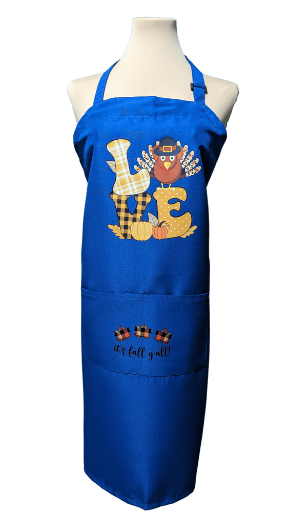 Image of Turkey Love Fall Apron (blue)